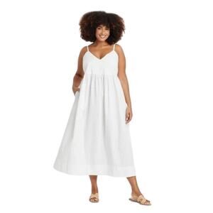 A New Day Women's Seersucker Maxi A Line Sleeveless Gauze Dress White Size 2X